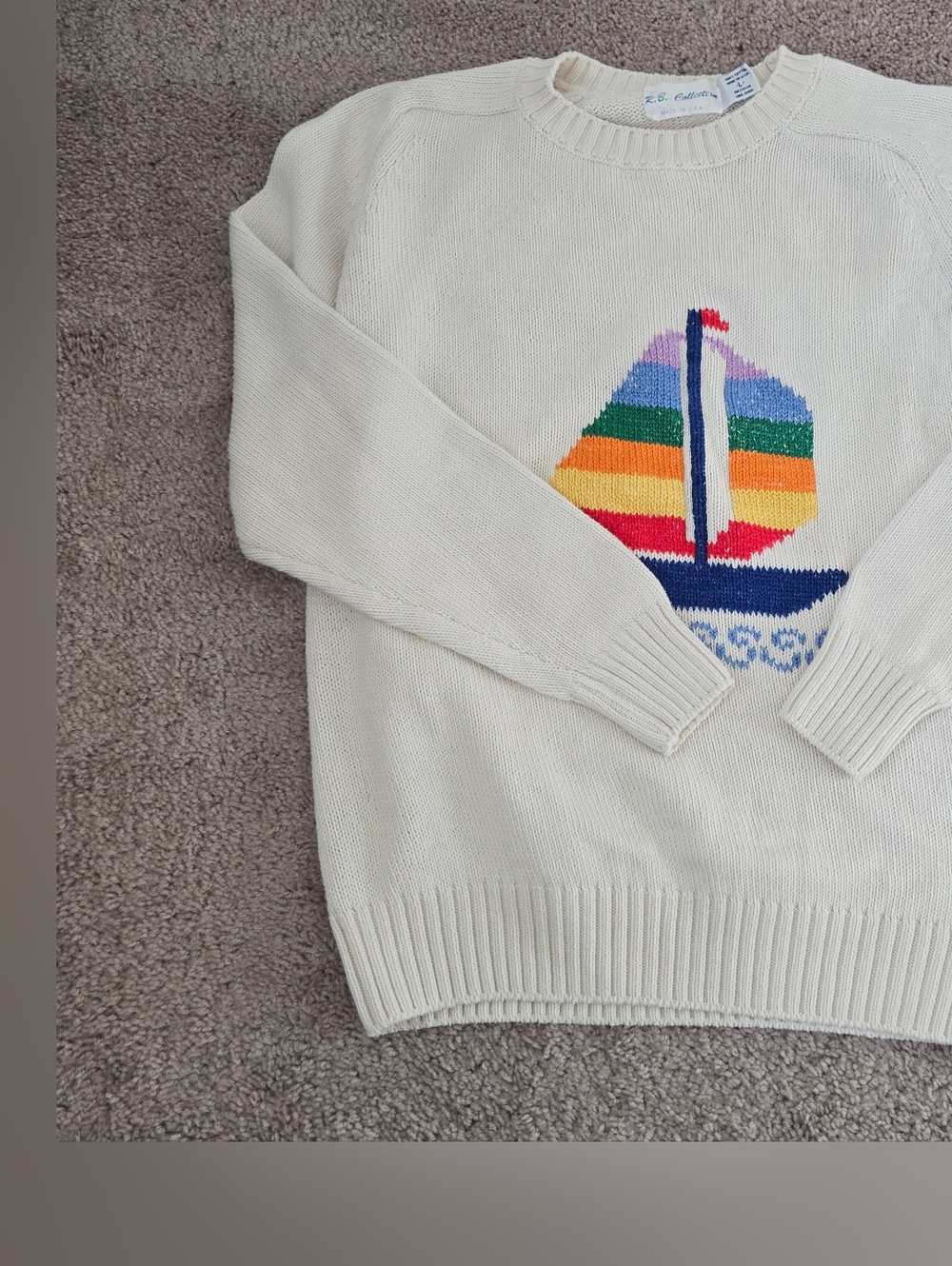 Vintage Van Heusen Sailing Boat Cotton Knit Sweater Mens Large Nautical Pteppy - Picture 10 of 16